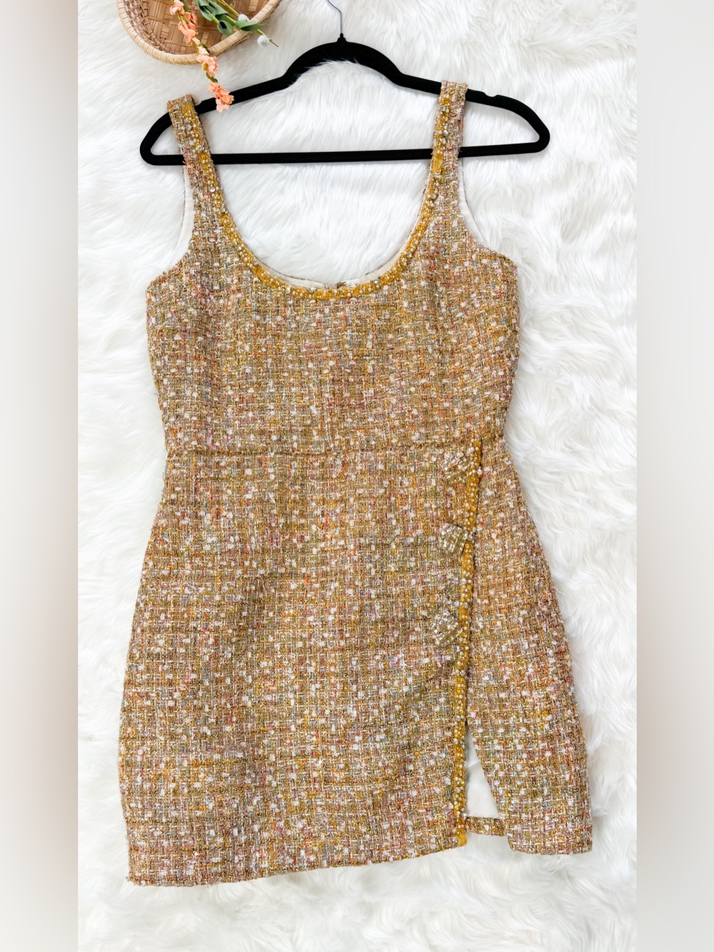 Self-Portrait Gold Tweed Mini Dress size 6